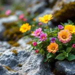 flores que crescem nas rochas sem a necessidade de adubo ou fertilizante, mostrando a força da natureza mesmo em ambientes difíceis.